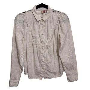 Pilcro Anthro Size X-Small White Swiss Dot Yoke Blouse Boho Peasant Cutout